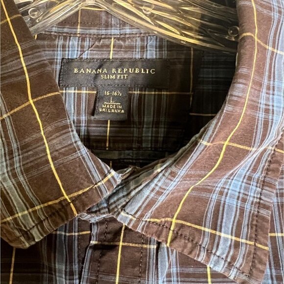 BANANA Republic Men’s Slim Fit Plaid Size L with 16-16.5 Neck Button Down Shirt. - Picture 4 of 4